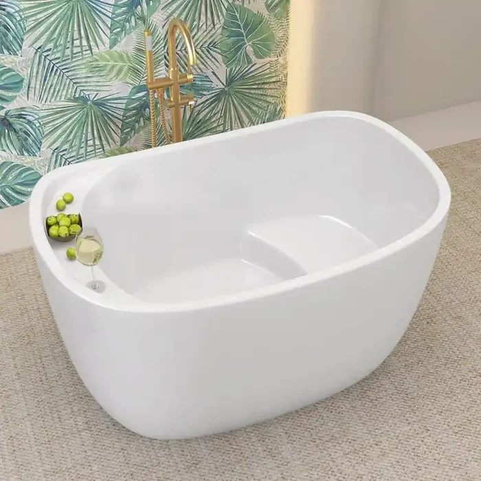 47 in. x 31.5 in. Japanese Acrylic Freestanding Soaking Bathtub in White with Side Chrome Drain and Interior Seat
