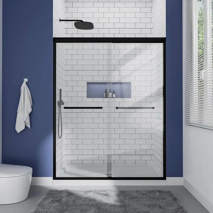 48 in. W x 72 in. H Double Sliding Framed Shower Door in Matte Black with 1/4 in. Clear Glass