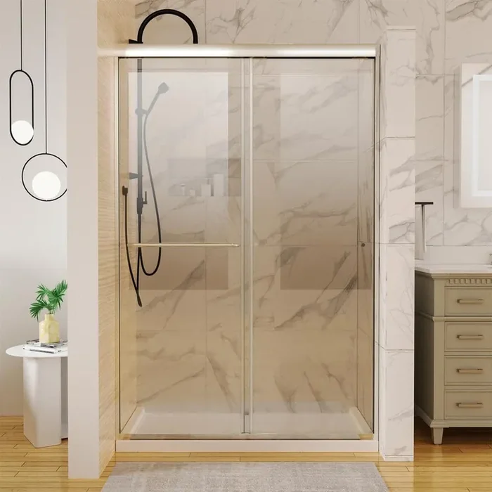 48 in. W x 72 in. H Sliding Framed Shower Door in Brushed Nickel with 1/4 in. (6 mm) Clear Glass