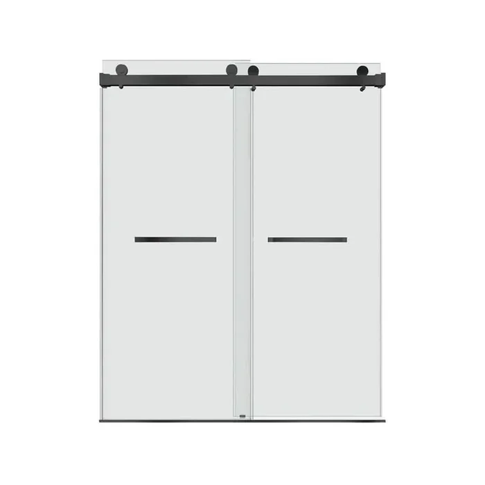 48 in. W x 76 in. H Double Sliding Frameless Shower Door in Matte Black Shower Enclosure with 3/8 in. Clear Glass