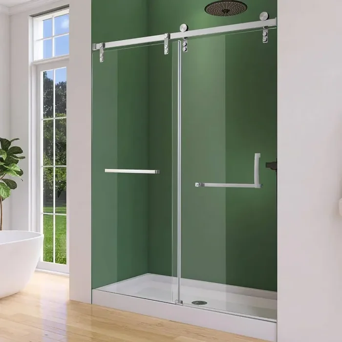 48 in. W x 76 in. H Single Sliding Frameless Shower Door in Chrome With 0.31 in. Clear Tempered Glass and Soft Close