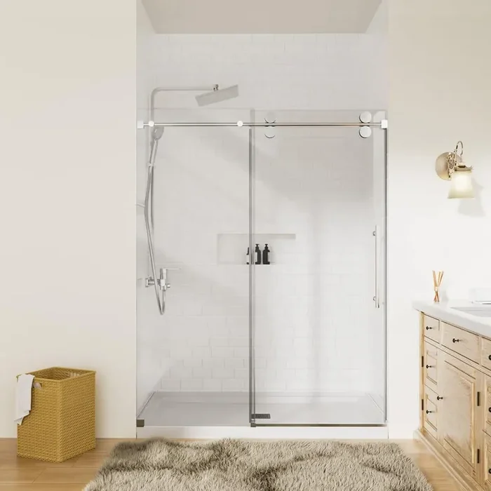 48 in. W x 76 in. H Single Sliding Frameless Shower Door in Chrome with 5/16 ” Tempered Clear Glass