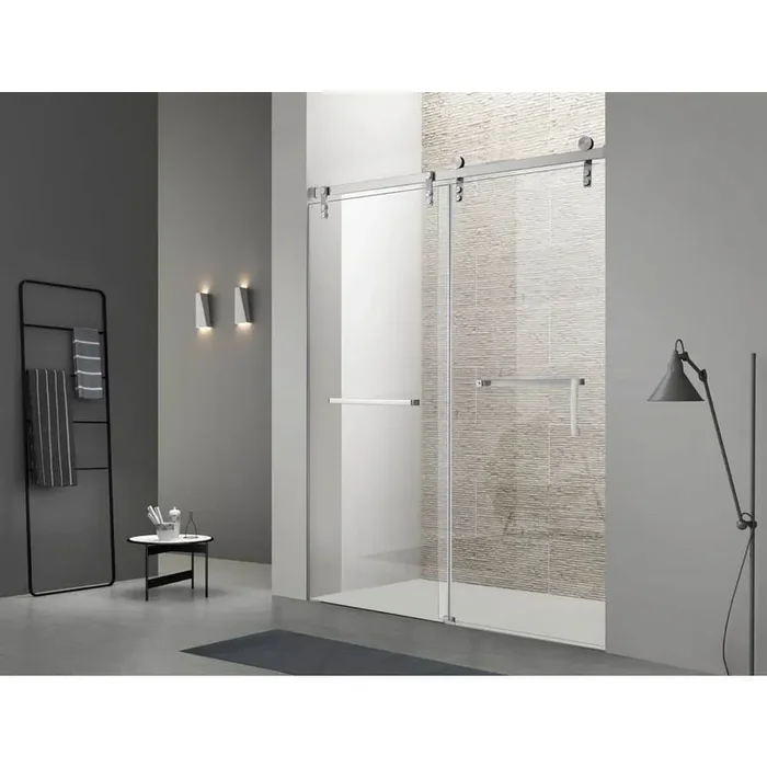 48 in. W x 76 in. H Single Sliding Frameless Shower Door in Chrome with 5/16 in. Tempered Glass