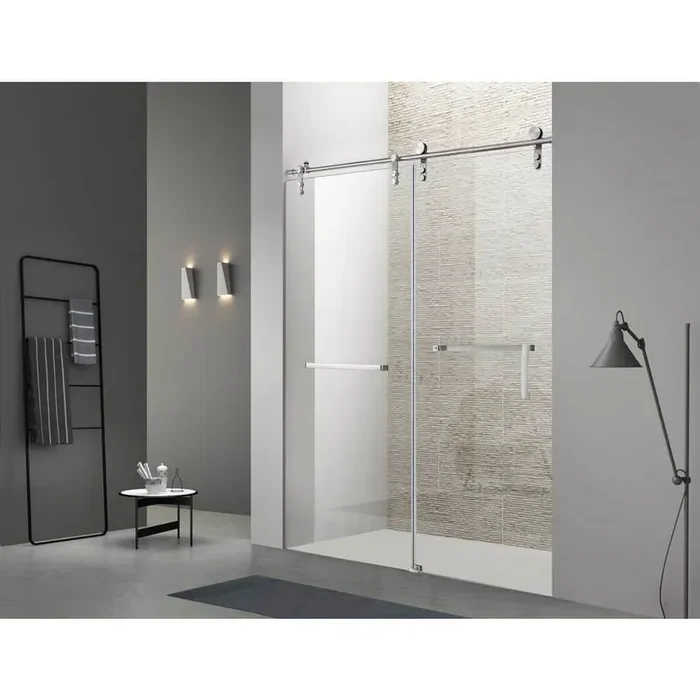 48 in. W x 76 in. H Single Sliding Frameless Shower Door in Chrome with 5/16 in. Tempered Glass
