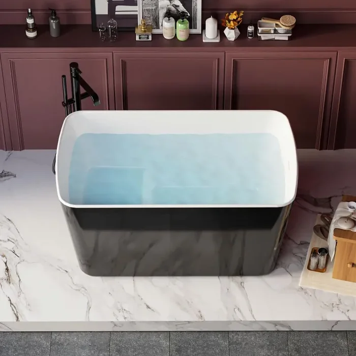 49 in. Acrylic Sit-in Design Freestanding Soaking Bathtub in Glossy Black with Chrome Overflow and Drain