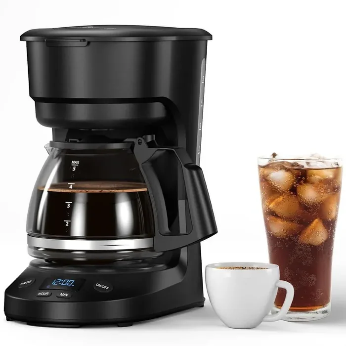5 Cups Drip Electronic Coffee Maker with Timing Function and Drip-Free Carafe, Black