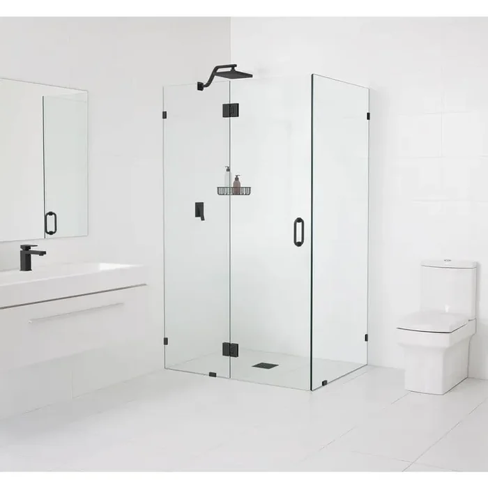 50 in. W x 41 in. D x 78 in. H Pivot Frameless Corner Shower Enclosure in Matte Black Finish with Clear Glass
