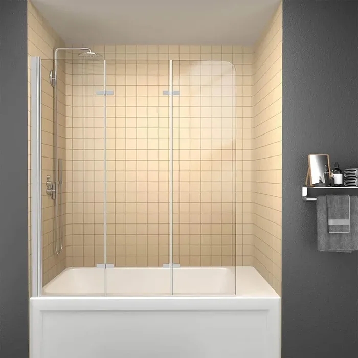 51 in. W x 59 in. H Frameless Foldable Pivot Bath Tub Door for Shower in Chrome with 1/4 in. Clear Glass Tri-Fold Door