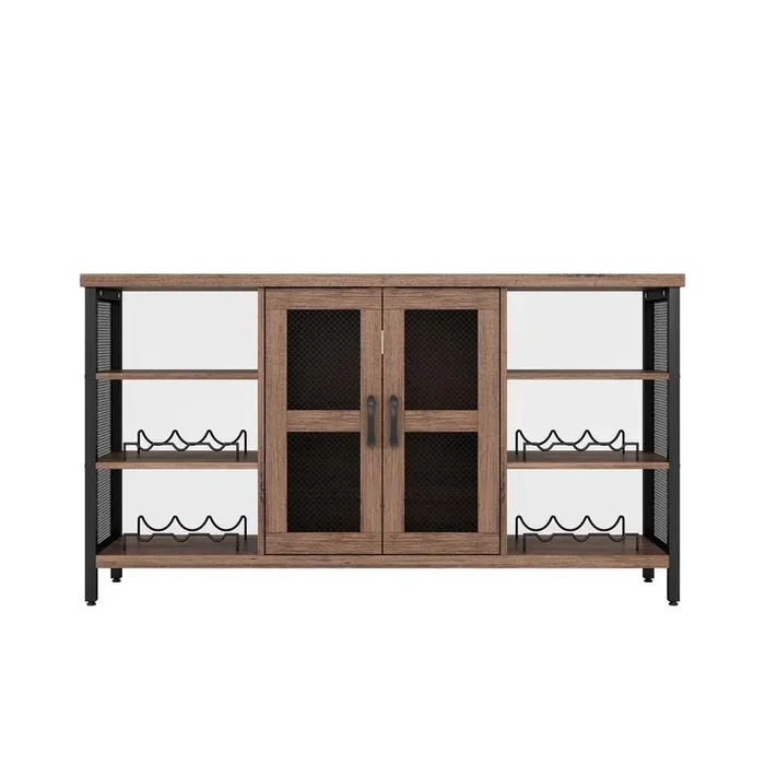 55.12-in. W x 13.77-in. D x 30.31-in. H in Oak Particle Board Ready to Assemble Floor Kitchen Cabinet with Wine Rack