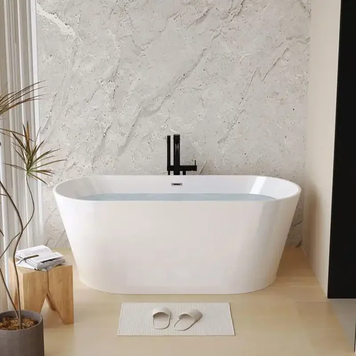 55 in. L x 29.5 in. W Acrylic Freestanding Soaking Bathtub, Toe-tap Chrome Drain, cUPC Certified, Glossy White Acrylic