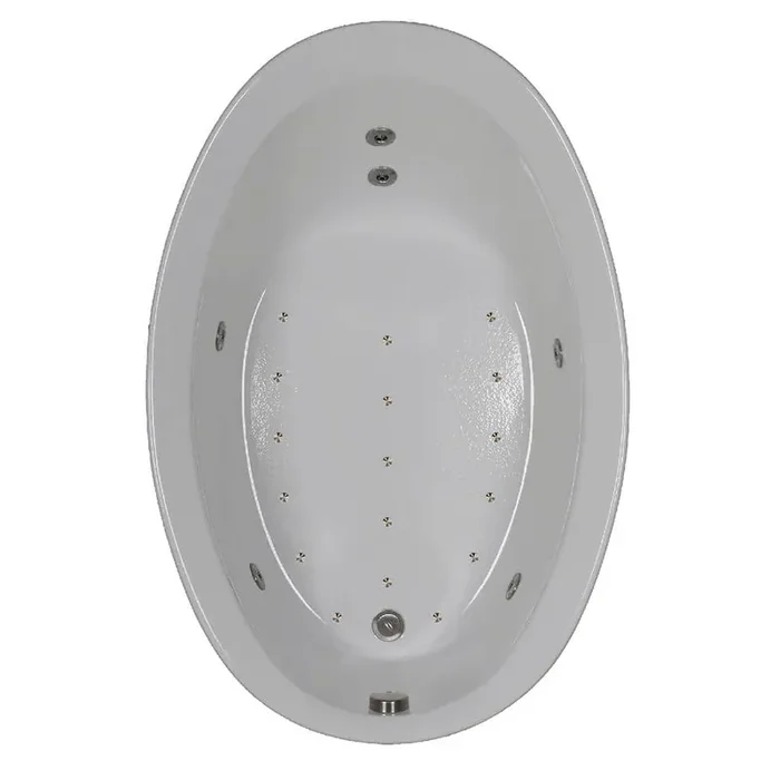 56 in. x 38 in. Acrylic Oval Whirlpool and Air Bathtub with Reversible Drain in Biscuit