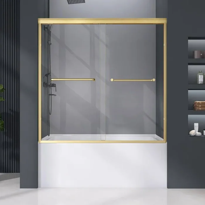 56 to 60 in. W x 58 in. H Double Sliding Tub Door in Gold Framed Shower Door for Bathtub with 5/16 Clear Glass