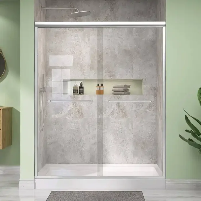 56 to 60 in. W x 72 in. H Double Sliding Shower Door in Brushed Nickel Bypass Frame Alcove Shower Door with Clear Glass