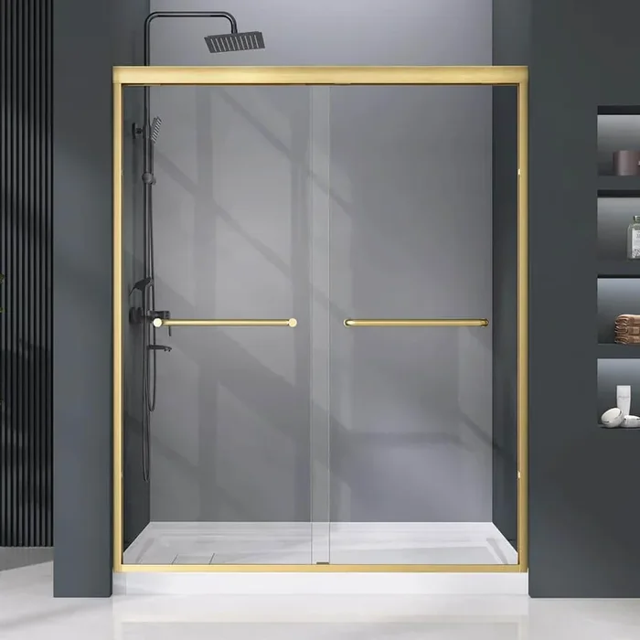 56 to 60 in. W x 72 in. H Double Sliding Shower Door in Gold Framed Bypass Alcove Shower Door with Clear Glass