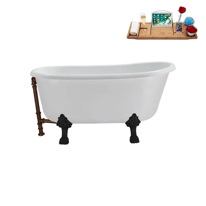 57 in. Acrylic Clawfoot Non-Whirlpool Bathtub in Glossy White with Matte Oil Rubbed Bronze Drain, Matte Black Clawfeet