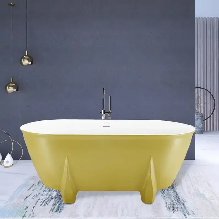 59 in. Acrylic Double-Ended Freestanding Flatbottom Soaking Non-Whirlpool Bathtub in Gold