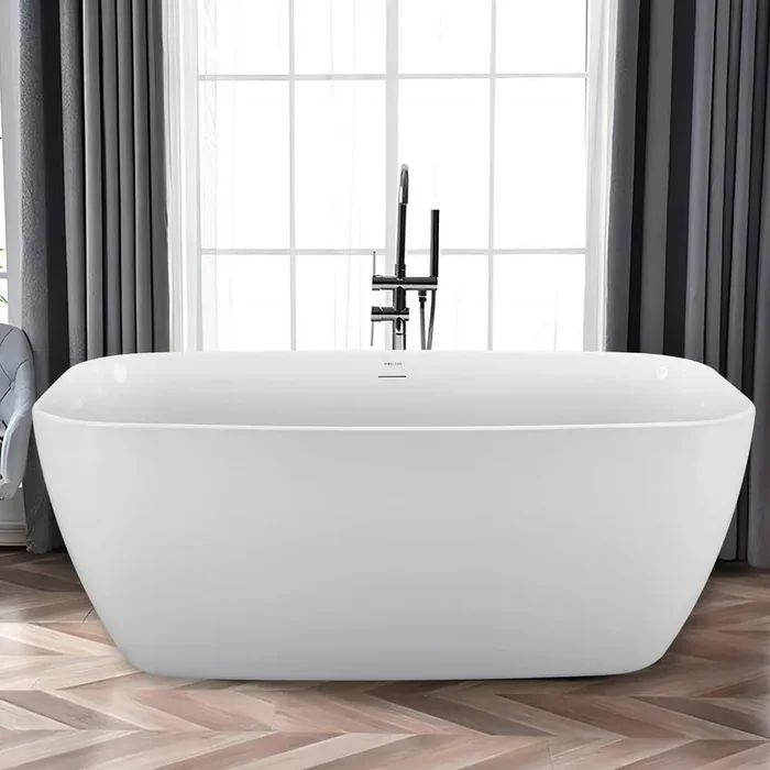 59 in. Acrylic Flatbottom Freestanding Non-Whirlpool Tub Includes Soaking Bathtub With Polished Chrome Drain in White