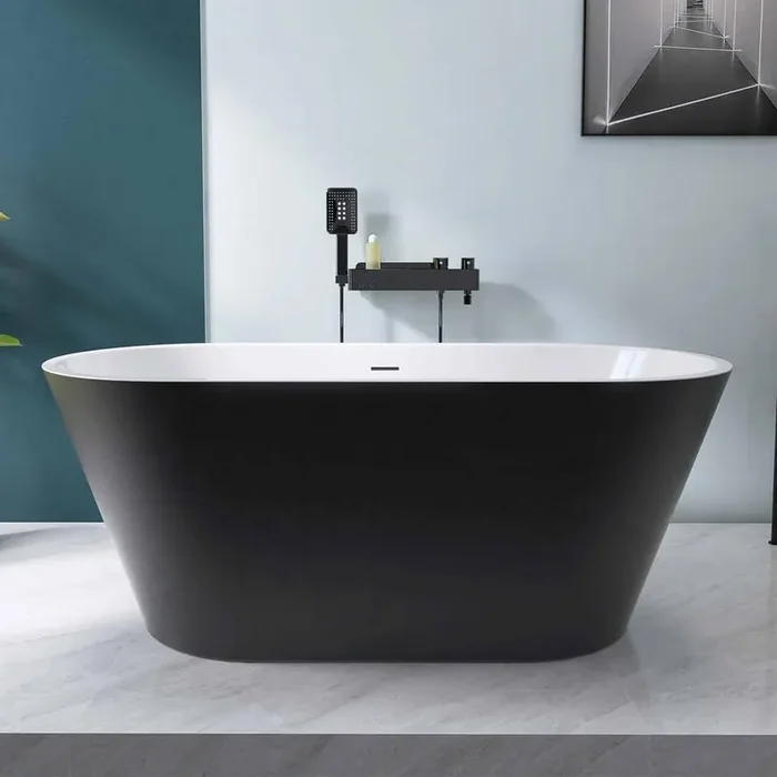 59 in. L x 29.5 in. W x 23 in. H Soaking Bathtub with Center Drain in Matte Black and Gloss White