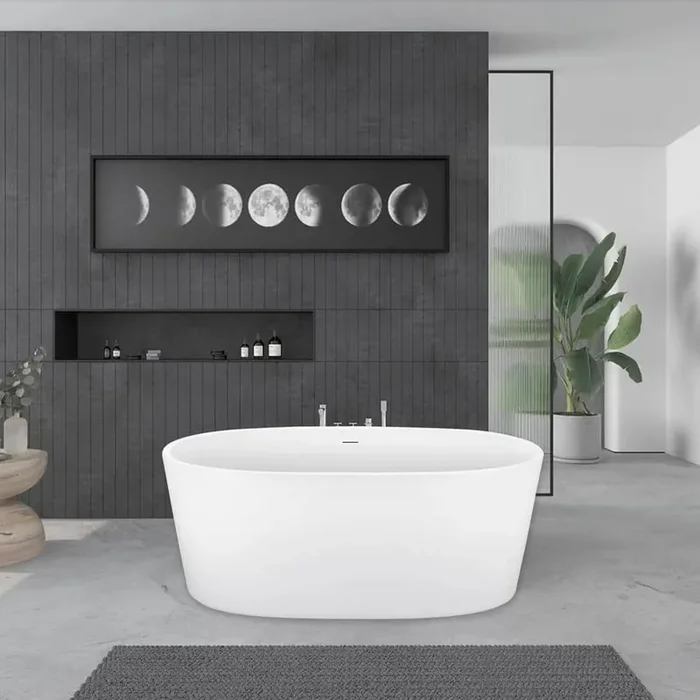 59 in. Modern Acrylic Double Slipper Flatbottom Non-Whirlpool Bathtub Soaking SPA Tub in Glossy White