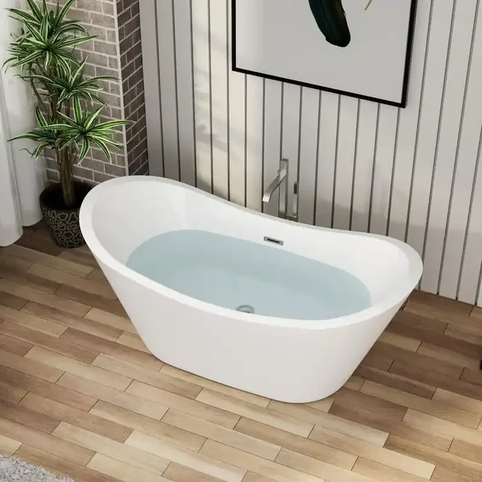 59 in. x 29.5 in. Soaking Bathtub with Center Drain in Gloss White with Chrome Overflow and Pop-Up Drain