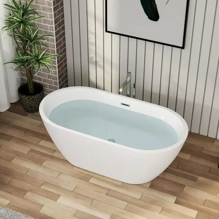59 in. x 29.5 in. Soaking Bathtub with Center Drain in Gloss White with Chrome Overflow and Pop-Up Drain