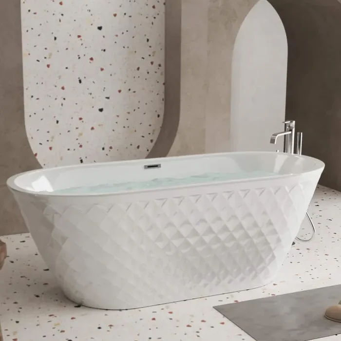 59 in. x 29.5 in. Soaking Bathtub with Center Drain in Gloss White with Chrome Overflow and Pop-Up Drain
