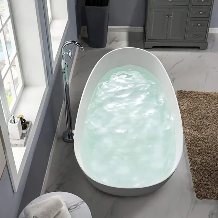 59 in. x 30.71 in. Solid Surface Flatbottom Soaking Bathtub with Center Drain in White