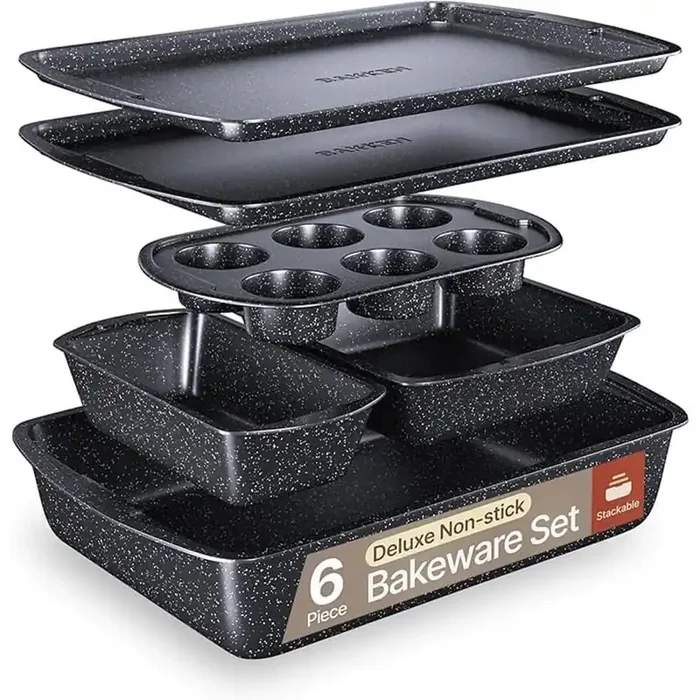 6 Piece Stackable Baking Pans – Gray Marble