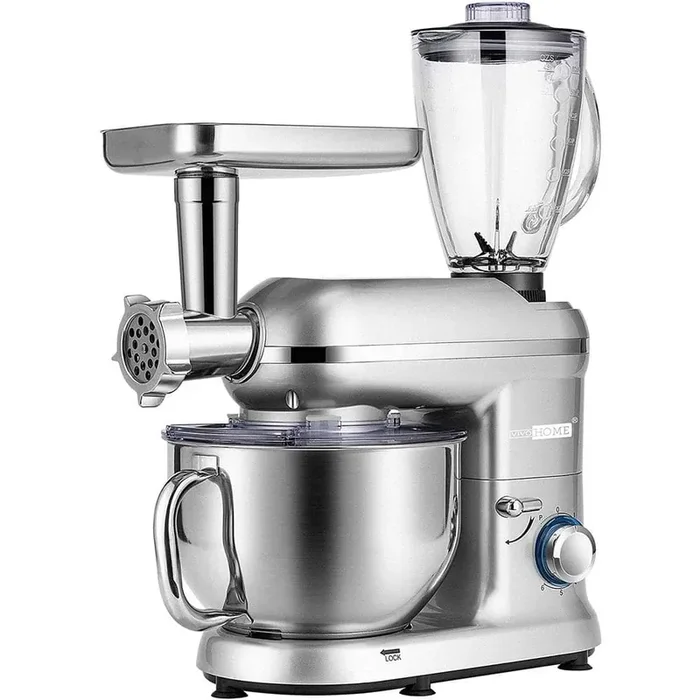 6 qt. 6- speed Silver 3 in 1 Multifunctional Stand Mixer with Meat Grinder and Juice Blender, ETL Listed