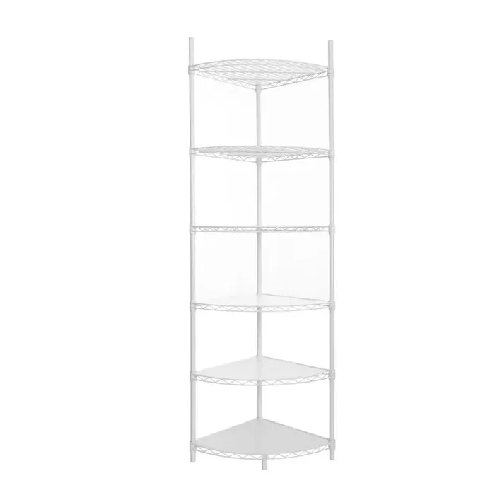 6 Tier Corner Wire Shelf Rack, Adjustable Metal Heavy Duty Free Standing for Bathroom, Living Room, Kitchen-White