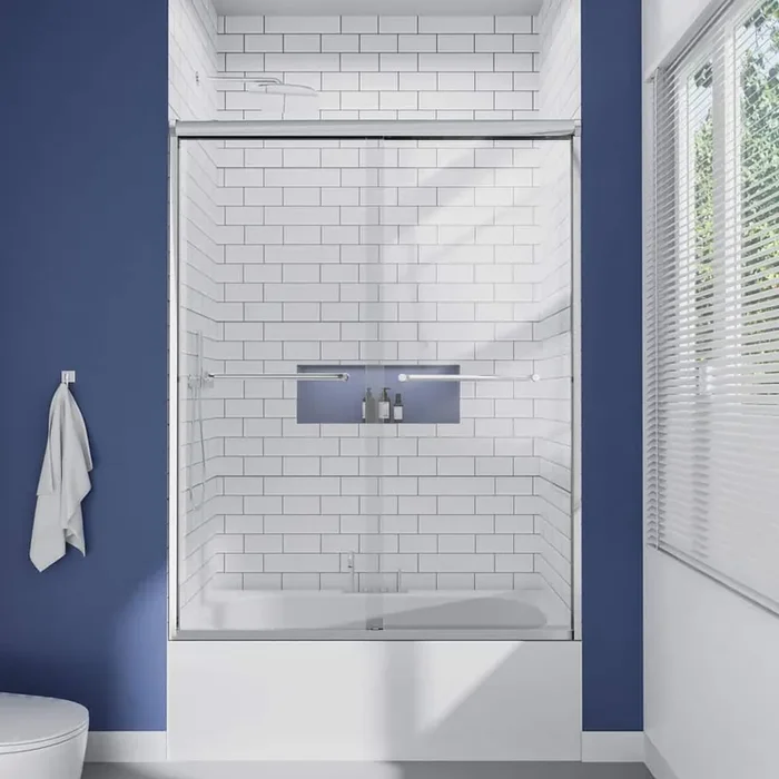 60 in. W x 62 in. H Double Sliding Framed Tub Door in Chrome with 1/4 in. Clear Glass
