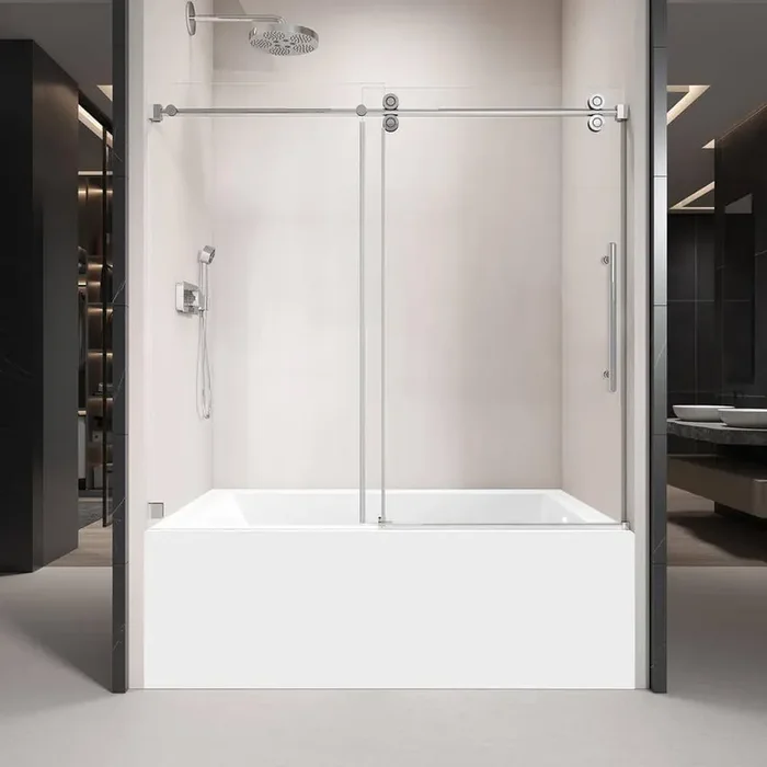 60 in. W x 66 in. H Frameless Sliding Tub Door in Chrome with 3/8 in. (10 mm) Tempered Clear Glass