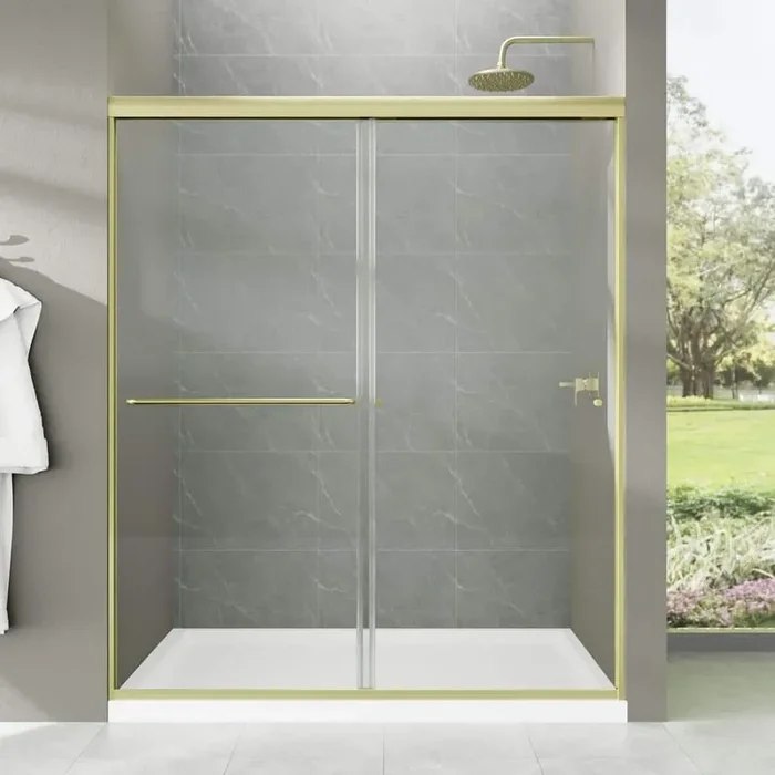 60 in. W x 70 in. H Sliding Framed Shower Door in Brushed Gold with Clear Glass