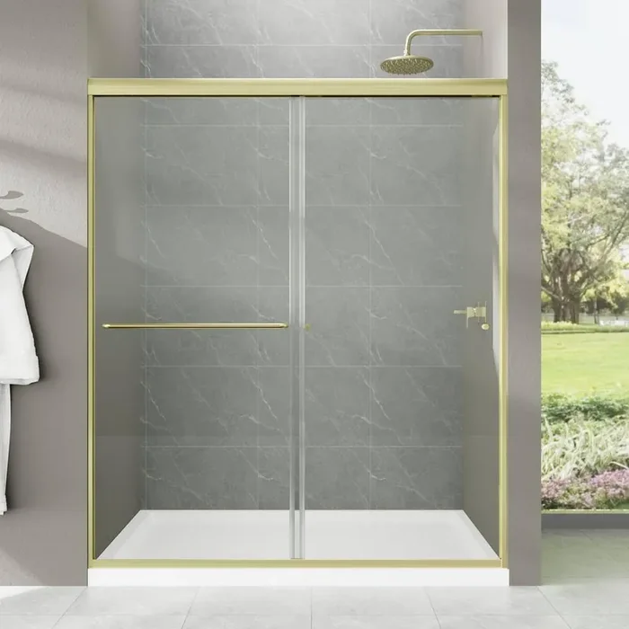 60 in. W x 70 in. H Sliding Semi Frameless Double Shower Door in Gold