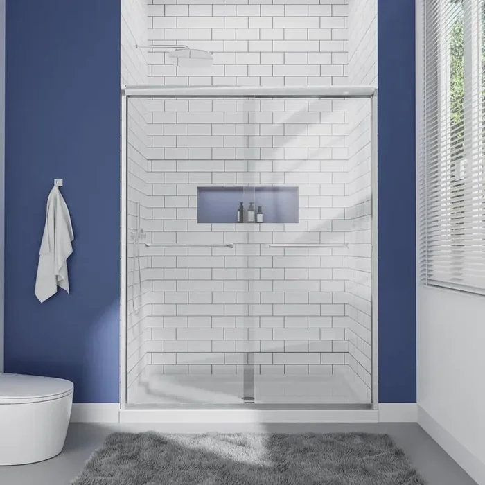 60 in. W x 72 in. H Double Sliding Framed Shower Door in Brushed Nickel with 5/16 in. Clear Glass