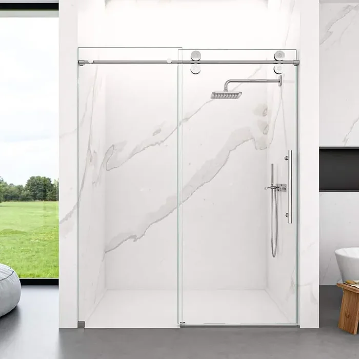 60 in. W x 72 in. H Frameless Single Sliding Shower Door in Chrome With 5/16 in. Clear Tempered Glass