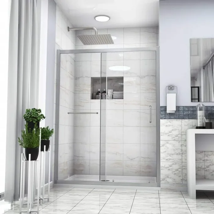 60 in. W x 72 in. H Single Sliding Semi Frameless Shower Door/Enclosure in Chrome with 1/4 in. Tempered Clear Glass
