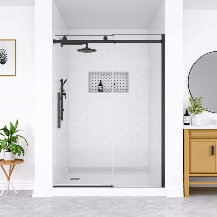 60 in. W x 74 in. H Single Sliding Frameless Shower Door in Matte Black with Soft Close System and Clear Tempered Glass