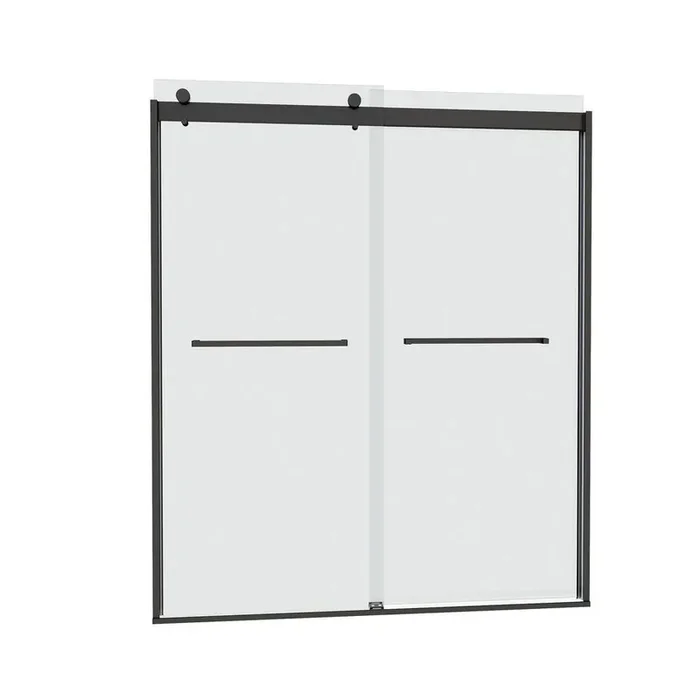 60 in. W x 74 in. H Single Sliding Semi-Frameless Shower Door in Matte Black Finish with Clear Glass