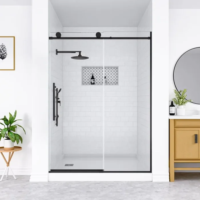 60 in. W x 74 in. H Sliding Frameless Shower Door in Matte Black w/ Soft Close System 5/16 in. Clear SGCC Tempered Glass