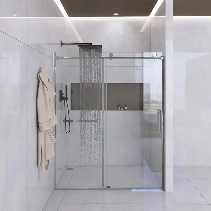 60 in. W x 75 in. H Sliding Semi-Frameless Shower Door in Chrome Finish with Tempered Glass