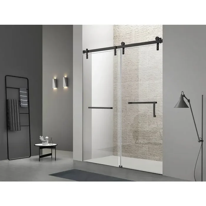 60 in. W x 76 in. H Single Sliding Frameless Shower Door in Matte Black with 5/16 in. Tempered Glass