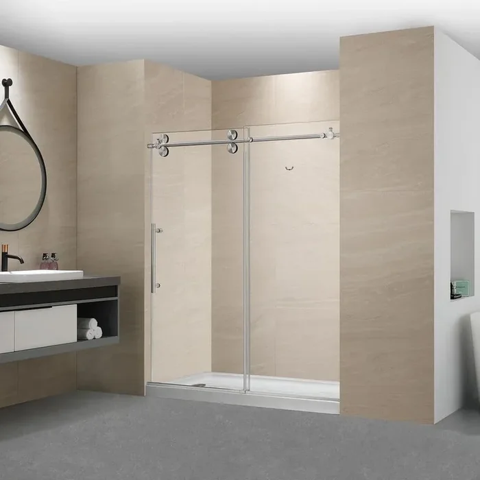60 in. W x 76 in. H Sliding Frameless Shower Door in Bright Nickel Finish with Clear Glass