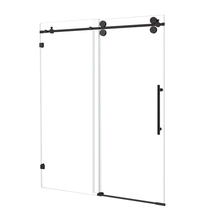 60 in. W x 76 in. H Sliding Frameless Shower Door in Matte Black with 3/8 in Clear Glass