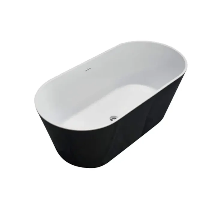 60 in. x 29 in. Acrylic Oval Classic Alcove Freestanding Soaking Bathtub with Pop-Up Drain and Overflow in Black