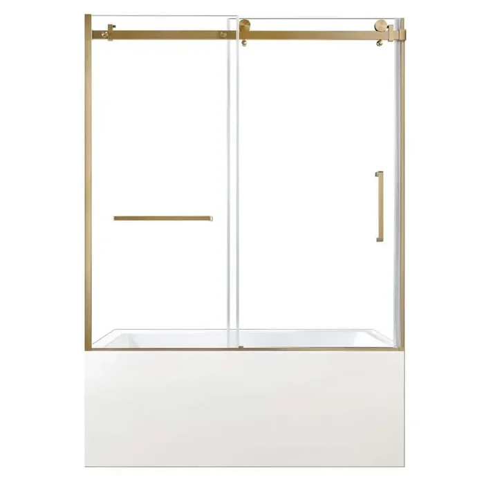 60 in. x 36 in. Acrylic Rectangular Alcove Soaking Bathtub with Left Drain in White/Brushed Brass