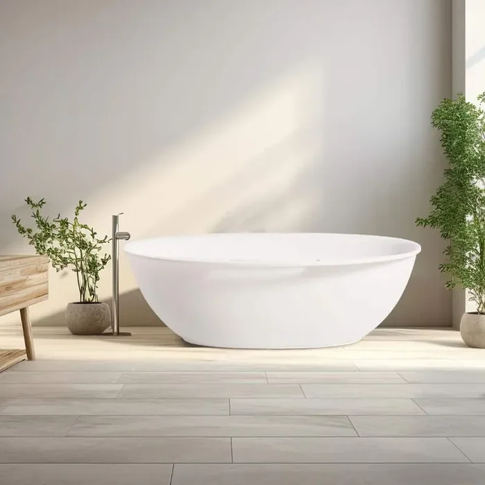 63 in. Stone Resin Composite Towel Solid Surface Flatbottom Non-Whirlpool Soaking Bathtub in White