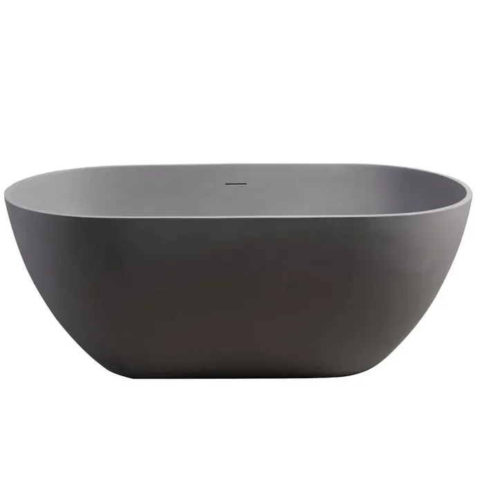 63 in. x 30 in. Stone Resin Solid Surface Freestanding Soaking Bathtub in Matte Gray