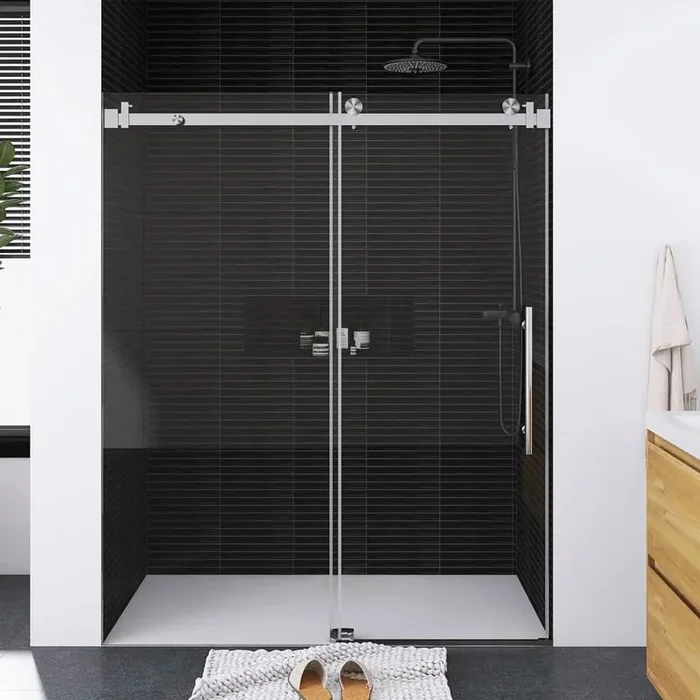 68-72 in. W x 76 in. H Single Sliding Frameless Shower Door in Brushed Nickel Finish with Tempered Glass
