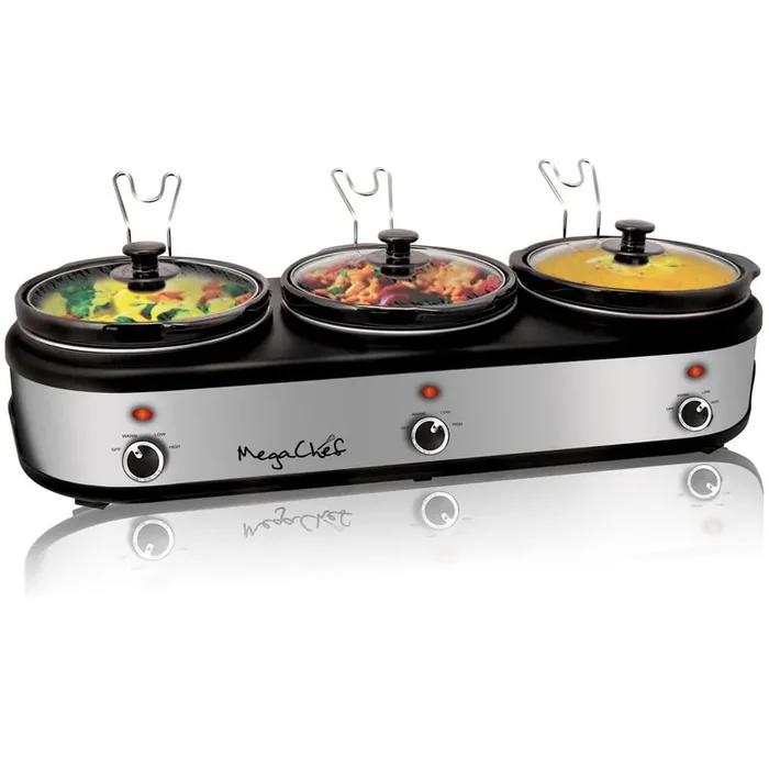 7.5 Qt. Stainless Steel Slow Cooker with 3 Crocks and Keep Warm Setting